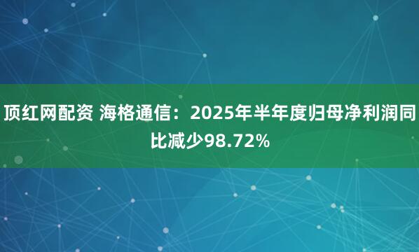 顶红网配资 海格通信:2025年半年度归母净利润同比减少98.72%